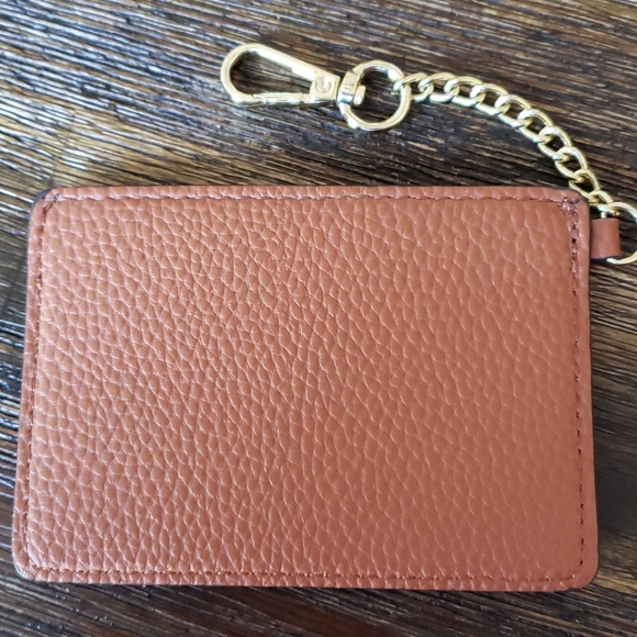 Nanette Lepore pebbled leather camel card case with goldtone chain FLAWED - Picture 6 of 6